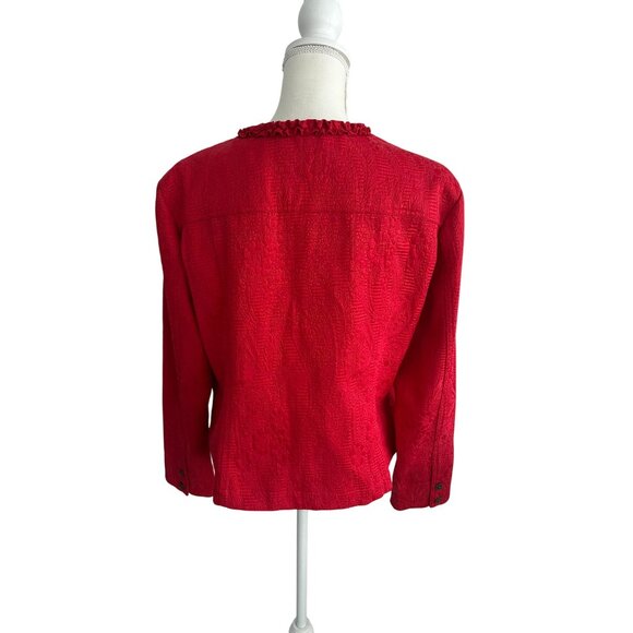 RUBY RD Red Brocade Cotton Blend Jacket Blazer Size 14 - Picture 5 of 7